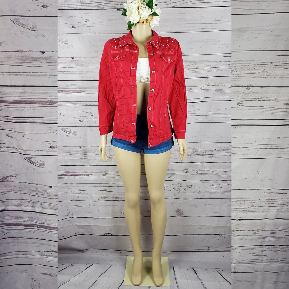 quacker factory xs red jean jacket - Picture 2 of 7